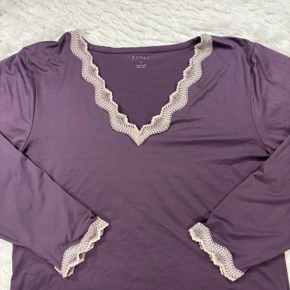 Plum Purple Lace V Neck Long Sleeve Top Size M Coquette Loungewear Blouse